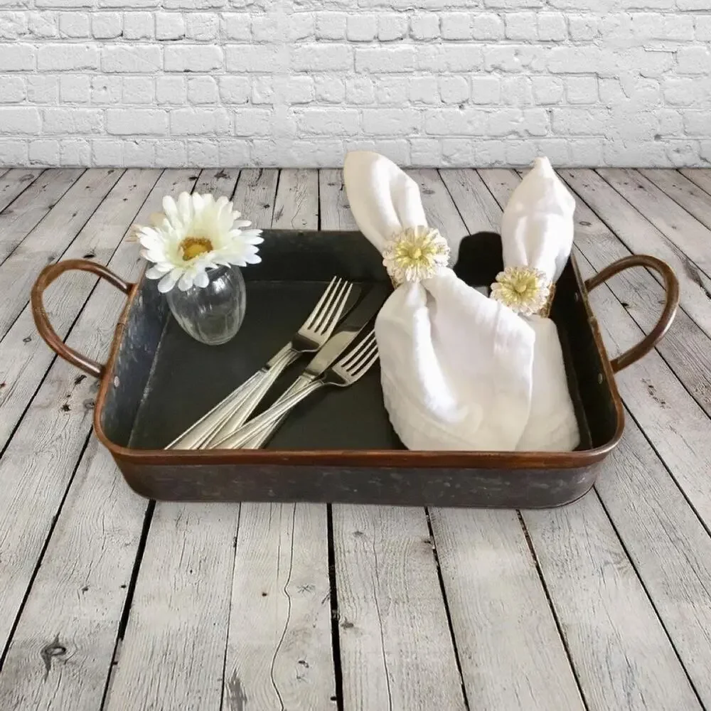 Farmhouse Galvanized Tray Serving Coffee Bar Table Home Decor - Picture 5 of 7